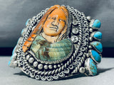 Native Woman Turquoise Hand Carved Sterling Silver Bracelet-Nativo Arts