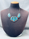 David Celid Niest Vintage Native American Zuni Blue Diamond Turquoise Sterling Silver Necklace