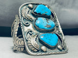 101 Gram Vintage Native American Navajo Turquoise Sterling Silver Leaf Bracelet-Nativo Arts