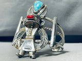 Kachina Sculpture!! Vintage Native American Navajo Turquoise Sterling Silver Bracelet Old-Nativo Arts