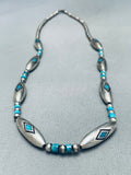 Heavy Torpedo Bead Vintage Native American Navajo Turquoise Sterling Silver Necklace-Nativo Arts