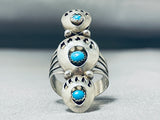 One Of A Kind Vintage Native American Navajo 3 Turquoise Shadowbox Sterling Silver Print Ring-Nativo Arts
