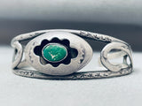 Olive Green Turquoise Vintage Native American Navajo Sterling Silver Bracelet-Nativo Arts