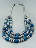 Incredible Vintage Native American Navajo Football Lapis Sterling Silver Necklace-Nativo Arts