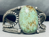 Unique Flanks!! Vintage Native American Navajo Green Turquoise Sterling Silver Bracelet Old-Nativo Arts