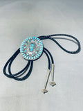 One Of The Best Vintage Native American Zuni Blue Gem Turquoise Sterling Silver Bolo Tie-Nativo Arts