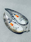 Extraordinary Native American Zuni Shell Turquoise Coral Cornstalk Maiden Earrings-Nativo Arts