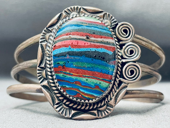 Colorful Stone Vintage Native American Navajo Sterling Silver Coiled Bracelet-Nativo Arts