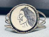 Intricate Hand Etched Vintage Native American Navajo Sterling Silver Bracelet Cuff-Nativo Arts