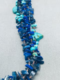 Turquoise Bear Vintage Navajo Lapis Heishi Sterling Silver Necklace-Nativo Arts