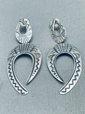 Detailed Vintage Navajo Stamped Sterling Silver Earrings-Nativo Arts