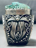 Gasp! 145 Gram Hand Carved Chief Navajo Turquoise Sterling Silver Bracelet-Nativo Arts