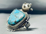 Noteworthy Vintage Native American Navajo Signed Spiderweb Turquoise Silver Huge Kachina Ring-Nativo Arts