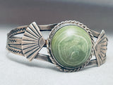 Early 1900's Vintage Native American Navajo Green Stone Sterling Silver Bracelet-Nativo Arts