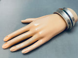 Detailed Vintage Southwest Sterling Silver Inlay Bracelet Cuff-Nativo Arts