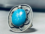 Whimsical Vintage Native American Navajo Pilot Mountain Turquoise Sterling Silver Ring-Nativo Arts