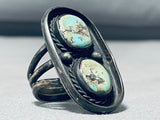 Massive Vintage Native American Navajo 2 Pilot Mountain Turquoise Sterling Silver Ring-Nativo Arts