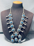 200 Gram Vintage Native American Navajo Lapis Sterling Silver Squash Blossom Necklace-Nativo Arts