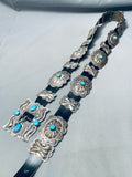 Hand Tooled Benny Yazzie Vintage Native American Navajo Sterling Silver Turquoise Concho Belt-Nativo Arts