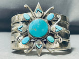 140 Grams Vintage Native American Navajo Turquoise Star Sterling Silver Bracelet Cuff-Nativo Arts