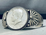 Remarkable Vintage Native American Navajo Signed Kennedy Half Dollar Silver Bracelet-Nativo Arts