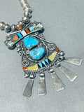 One Of The Finest Vintage Native American Zuni Turquoise Inlay Sterling Silver Necklace-Nativo Arts