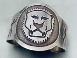 Huge Vintage Navajo Lion Sterling Silver Bracelet Cuff Old-Nativo Arts
