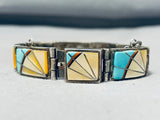 Dynamic Vintage Native American Zuni Blue Gem Turquoise Sterling Silver Hinge Bracelet Signed-Nativo Arts