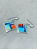 Striking Vintage Native American Navajo Blue Gem Turquoise Sterling Silver Earrings-Nativo Arts