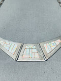Signed Vintage Native American Navajo Opal Inlay Sterling Silver Necklace