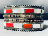 6 Inch Wrist Coral Pearl Vintage Native American Navajo Sterling Silver Heishi Bracelet-Nativo Arts