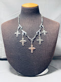 Glorious Vintage Native American Navajo Mexican 5 Sterling Silver Crosses Necklace-Nativo Arts