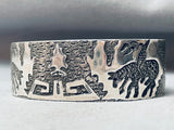 One Of The Most Detailed Vintage Native American Navajo Geometirc Sterling Silver Bracelet-Nativo Arts