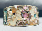 One Of The Most Detailed Vintage Southwest Shell Inlay Sterling Silver Bracelet-Nativo Arts