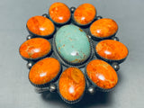 Native American The Most Unique Domed Coral Turquoise Sterling Silver Bracelet-Nativo Arts