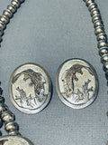 Eagles Have Landed!! Vintage Native American Navajo Sterling Silver Gold Necklace Earrings-Nativo Arts