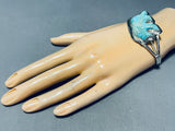 Walking Bear Hand Carved Vintage Native American Navajo Turquoise Sterling Silver Bracelet-Nativo Arts