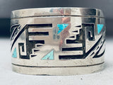 One Of The Best Vintage Native American Navajo Goemtric Sterling Silver Turquoise Bracelet-Nativo Arts