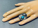 Amazing Vintage Native American Navajo Spiderweb Turquoise Sterling Silver Ring-Nativo Arts