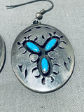 Exquisite Vintage Native American Navajo Sleeping Beauty Turquoise Sterling Silver Earrings-Nativo Arts