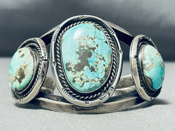 Authentic Vintage Native American Navajo Pilot Mountain Turquoise Sterling Silver Bracelet-Nativo Arts