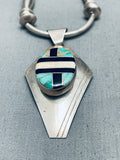 Tommy Sam Vintage Native American Navajo Turquoise Inlay Sterling Silver Necklace-Nativo Arts