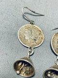 One Of A Kind Vintage Native American Navajo Sterling Silver Dime Bell Earrings-Nativo Arts