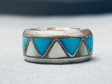 Rar Eben Morgan Vintage Native American Navajo Turquoise Inlay Sterling Silver Ring Old-Nativo Arts