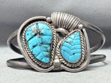 Native American Hand Carved Turquoise Leaf Vintage Navejo Sterling Silver Bracelet-Nativo Arts