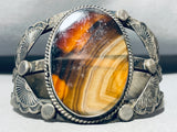 1940's Very Old Vintage Native American Navajo Petrified Wood Sterling Silver Bracelet-Nativo Arts