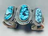 Heavy Coil Cuff Signed Native American Navajo 3 Morenci Turquoise Sterling Silver Huge Bracelet-Nativo Arts