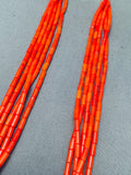 Rare Native American Navajo Coral Tubed Heishi Sterling Silver Necklace-Nativo Arts