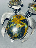 289 Grams Native American Navajo Turquoise Turtle Sterling Silver Squash Blossom Necklaces-Nativo Arts