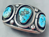 95 Grams Huge Vintage Native American Navajo Blue Gem Turquoise Sterling Silver Bracelet
